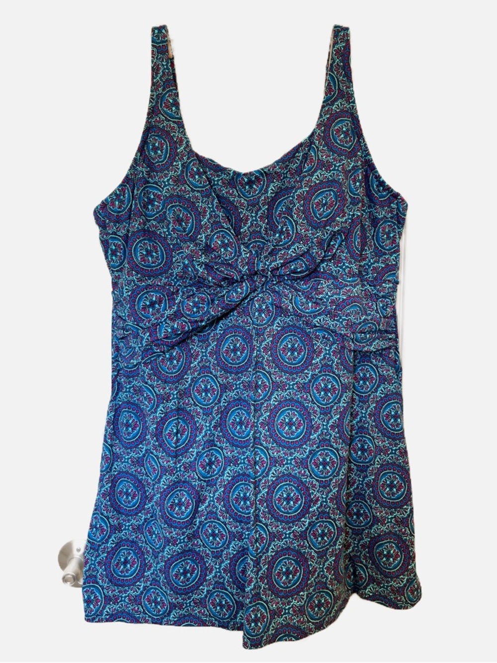 Lands End Twist Front Women’s Swimsuit Bathing Suit Swim Dress Geometric 24W